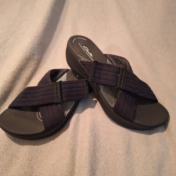 Clark's Cloudsteppers Arla Wave Women 8.5 Black Sandals Washable - Picture 2 of 8